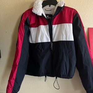 Hollister Red and Black Sherpa Windbreaker